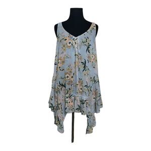 Maeve Magda sheer grey ruffle tunic floral asymmetrical top size Small